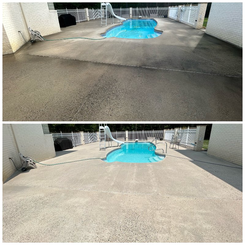 pool deck concrete before and after cleaning