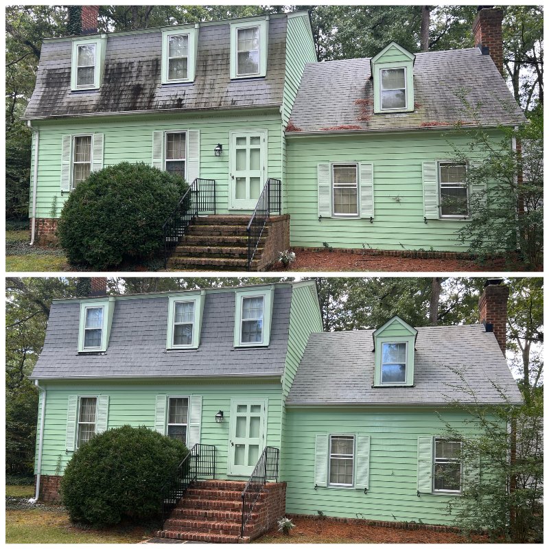 green home before and after roof cleaning